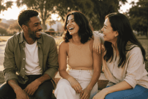 friends laughing together outdoors